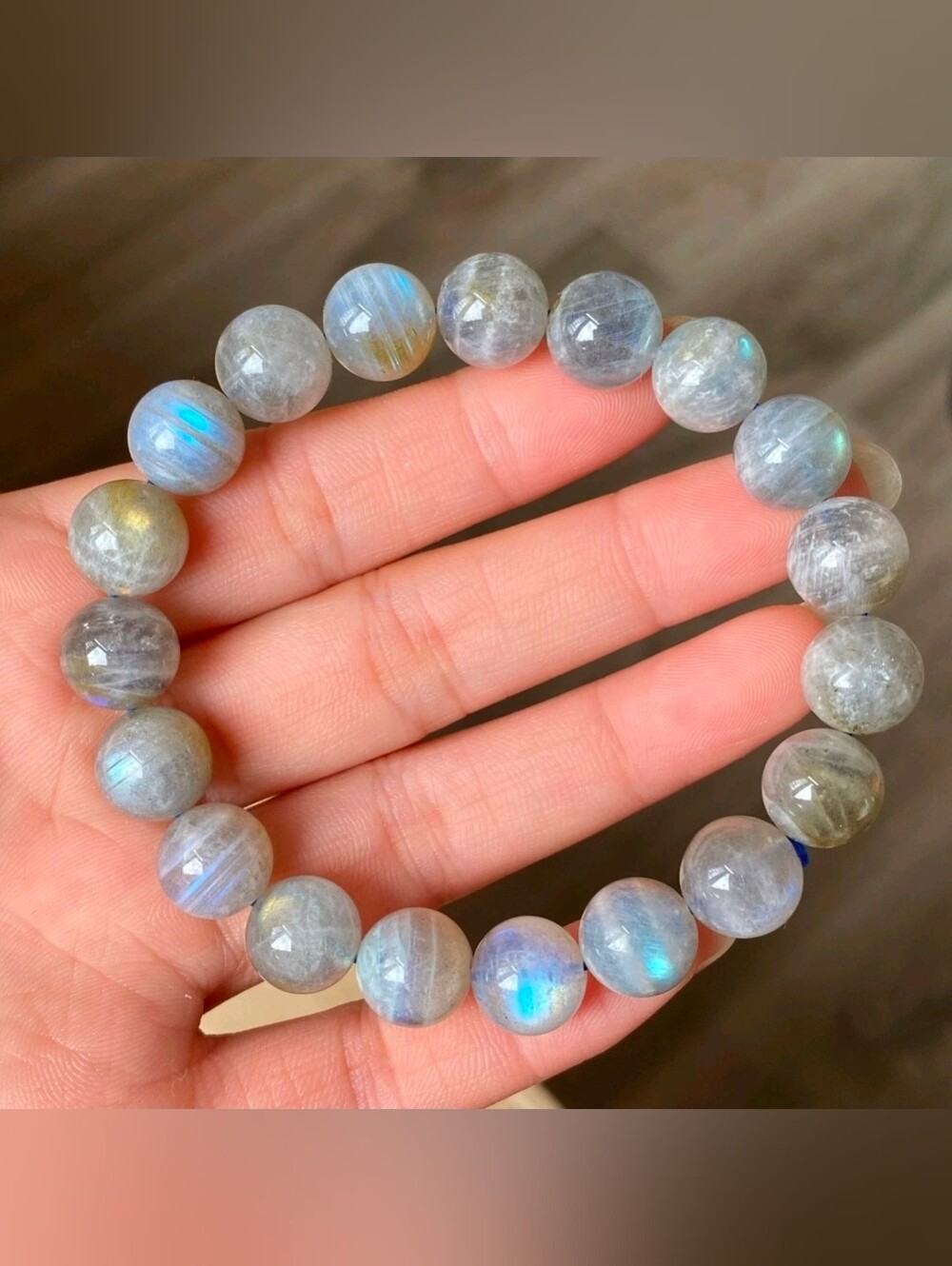 10.7mm Natural Labradorite Beaded Stretch Bracelet